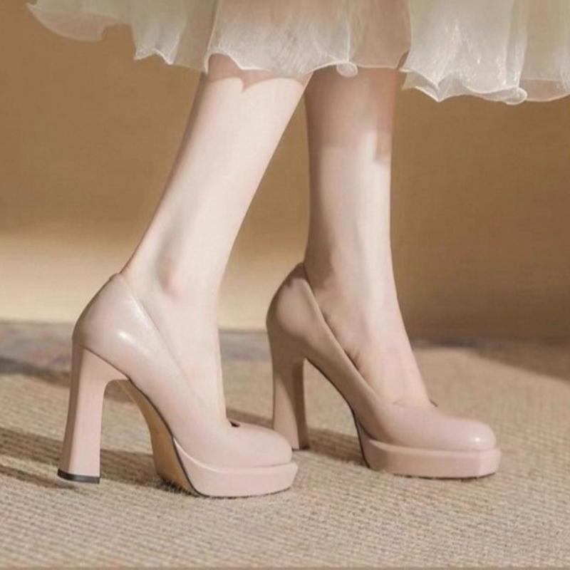 Elegant French Style Women's High Heels 2025 New Round Toe Ultra Thick Platform Non Slip Fiberglass Sole Comfortable For Adults