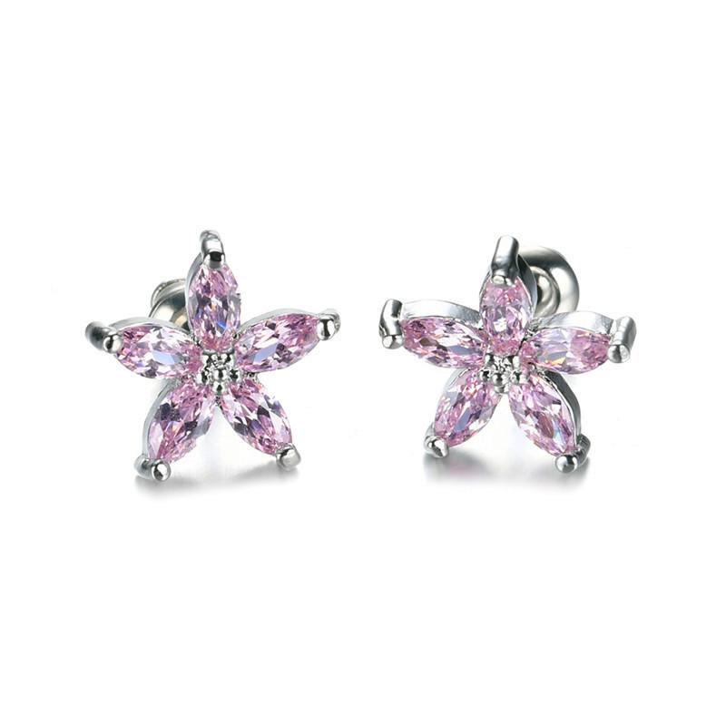 Cute Female Blue Zircon Stars Stud Earrings Multicolor Birthstone Crystal Silver Color Wedding Jewelry For Women