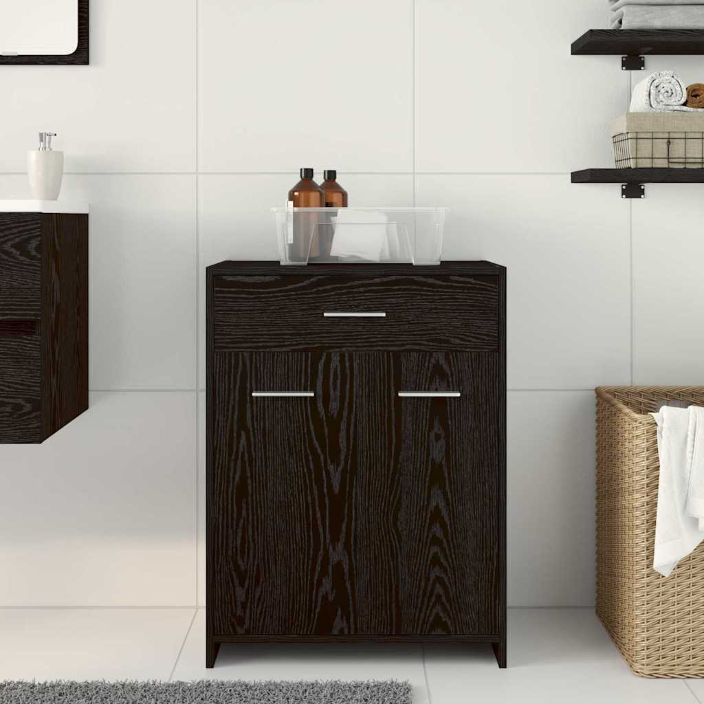 Bathroom Cabinet with Door Black Oak Effect 60 x 33 x 80 cm
