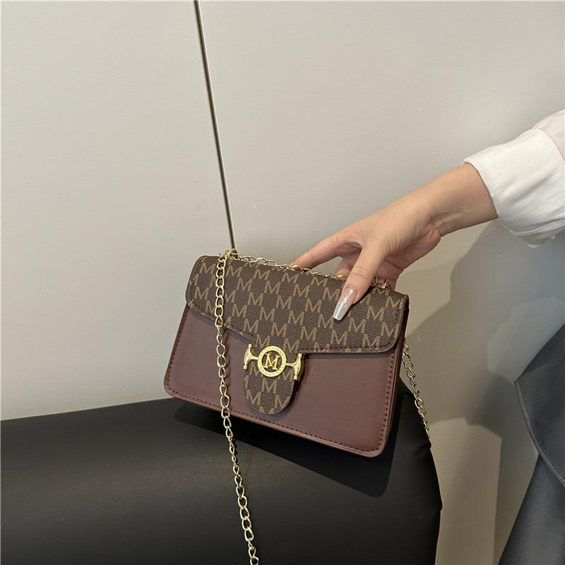 Mode Bedruckte Schultertasche Damen Trend Kette Vielseitige Klappe Lässig Textur Retro Messenger Bag