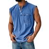 Canotta da uomo senza maniche con scollo Henley, abbottonatura e taschino sul petto, vestibilità casual ampia, maglietta estiva