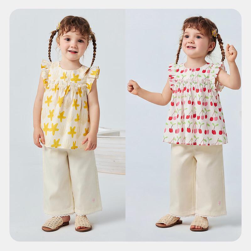 Minibala Girls' Cotton Short Sleeve Floral Blouse