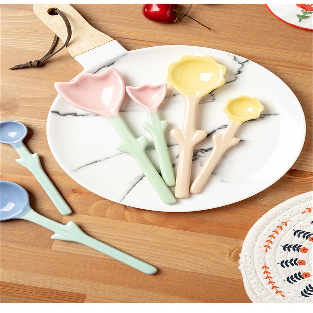 Dessert Spoon Creative Tulip-shaped Ceramic Three-dimensional Beautiful Kitchen Products Ice Cream Spoon Ins-style Coffee Spoon