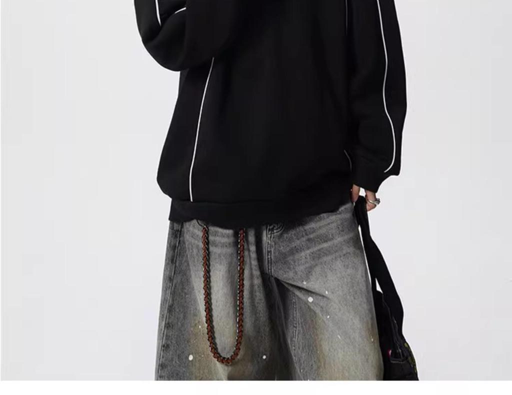 Men's 2025 Spring/Autumn Striped Color Block Half-Zip High-Neck Hoodie - Trendy Loose Heavyweight Top