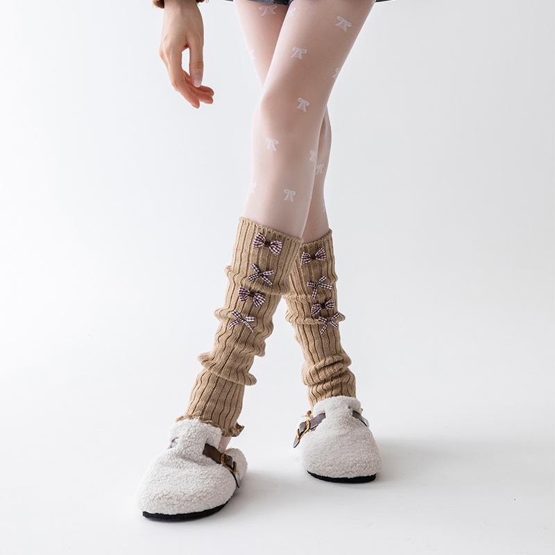 Socks Bow Lolita Spring And Autumn Retro Stockings Ballet Style Maillard Knitted Warm Calves