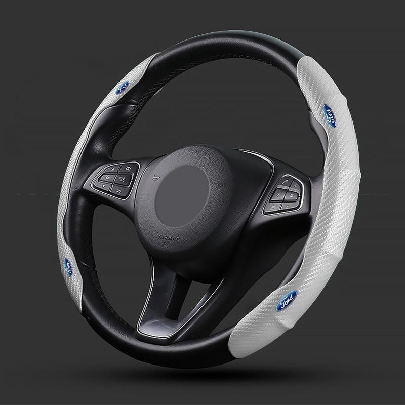 2025 ζεστό για το νέο Ford τιμόνι αυτοκινήτου καλύπτει δέρμα από ανθρακονήματα εσωτερικό διακοσμητικό αυτοκινήτου για Ford Fiesta Mondeo Fusion Expl