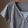2025 Korean Style V-Neck Color Block Waist-Slimming Two-Piece Look Short-Sleeve T-Shirt