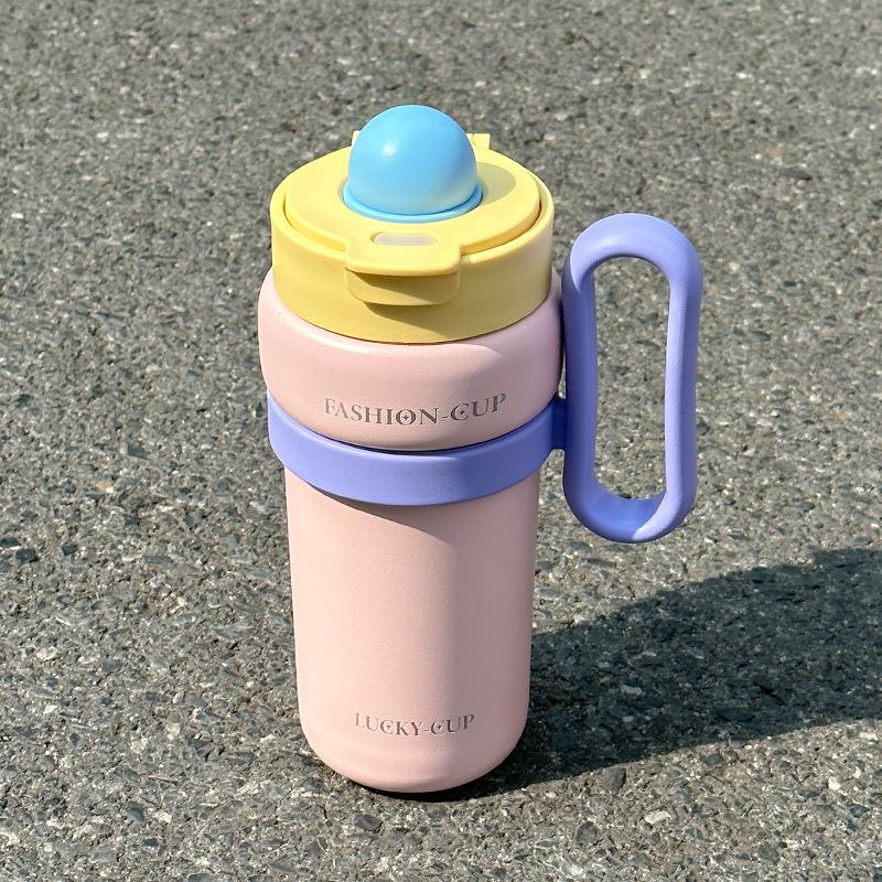 Dopamine Thermos Cup Stylish Stainless Double Drinking Cup Big Cap Girls Car Tea Straw Cup Durable Durable Useful