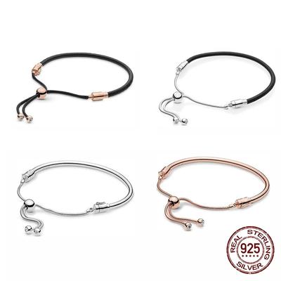 S925 Sterling Silver Fit Original Fashion Charms Beads Simple Style Simple Adjustable Bracelet DIY Foundation Bead Bangle