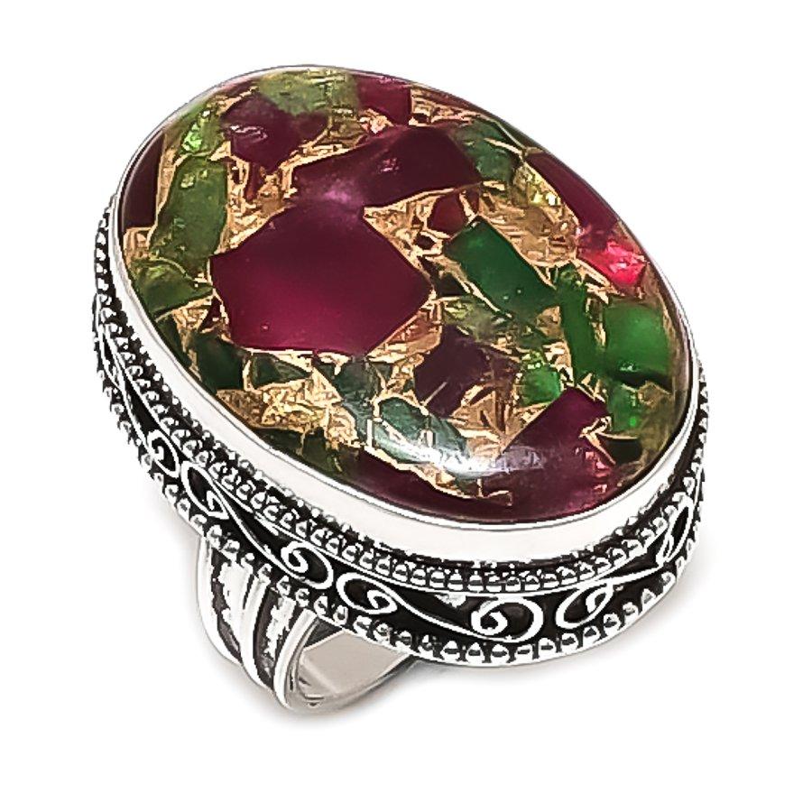 Natürlicher Kupfer Rubin Zoisit Edelstein 925 Sterling Silber Schmuck Ringgröße 8 ETC-13907