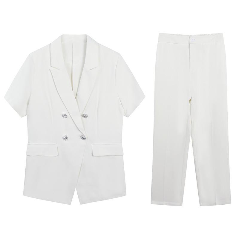 2239 Summer Plus Size Women's Short Sleeve Suit Set - Two-Piece Nine-Point Slim Fit Pants