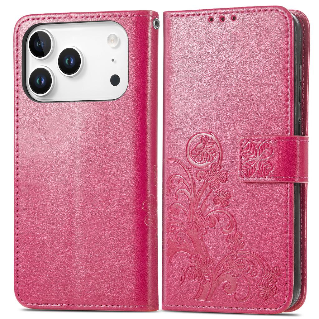 For iPhone 17 Pro Leather Case Four-Leaf Clover Wallet Phone Cover