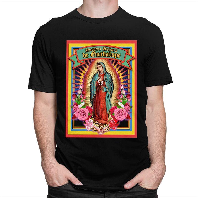 Custom Guadalupe Virgin Mary T Shirts for Men Pure Cotton Tee Tops Religious Art Tshirts Short Sleeve Tshirt
