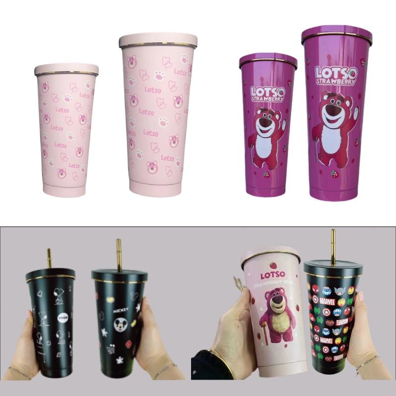 Vysoce výkonný kreslený izolovaný hrnek se slámkou pro chlapce a dívky, nerezová ocel 304