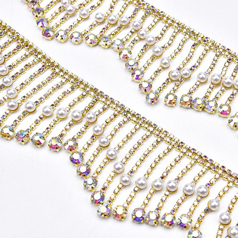 Beautiful Long Tassels Crystal Silver Diamond Chain Wedding Dress Necklace Garment Diy Decoration Sewing Costume Applique Trims