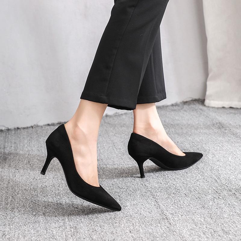 Black high heels women's stiletto new spring and autumn professional single shoes comfortable soft sole work etiquette work shoes