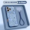 INS Floral Pattern Hand Strap Case For iPhone 17 Pro Max iPhone 16 15 14 13 Pro Max Magnetic For Magsafe Hybrid TPU+PC Matte Cover