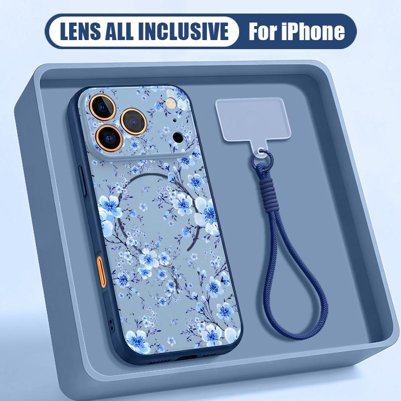 INS Floral Pattern Hand Strap Case For iPhone 17 Pro Max iPhone 16 15 14 13 Pro Max Magnetic For Magsafe Hybrid TPU+PC Matte Cover