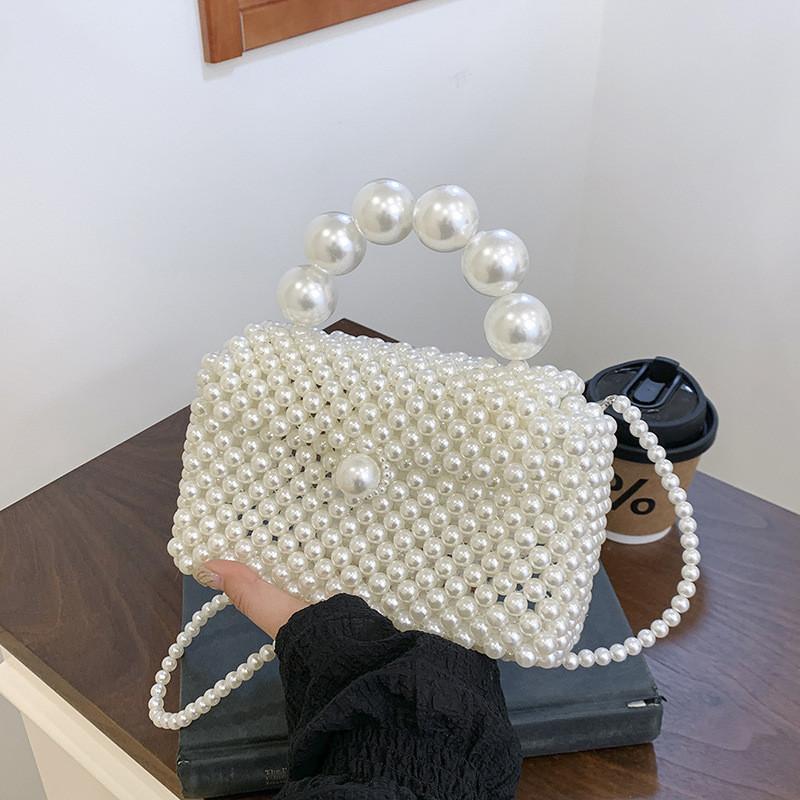 Shoulder Woven Pearl Bag Diagonal Square Handbag Mini Version Zipper Without