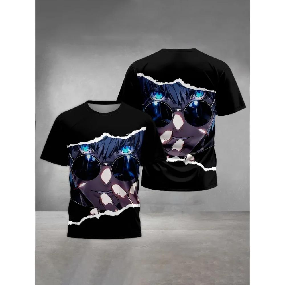 Men's 3D Printed T-Shirt Anime Character Print Short Sleeve O-Neck Pullover Casual Top