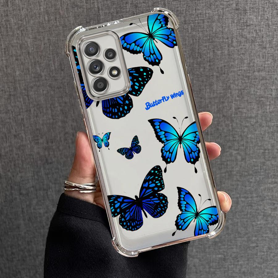 Red Blue Butterfly Phone Case for Samsung Galaxy A52 A17 A13 A35 A36 A26 A21s A33 A24 A25 A16 A15 Soft Cover