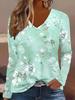 Women's Elegant V-Neck Marble Print Long Sleeve T-Shirt Soft Polyester Great for Autumn and Winter Casual Wear Floral Print Tops