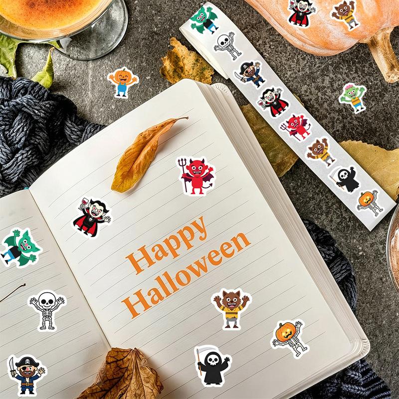 500pcs/roll Cute Halloween Stickers Cartoon Vampire Pumpkin Skeleton Decals Labels for Party Favors Gift Wrapping Crafts