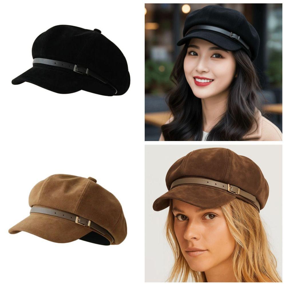 Fashionable Retro Newsboy Hats Suede Octagonal Hat Classic Design Japanese-Style Cap Daily Travel