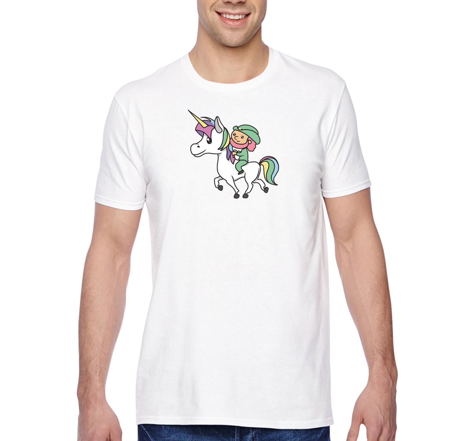 Mens Leprechaun Riding Unicorn Clover Shamrock Irish St. Patrick s Day T-Shirt S разноцветный