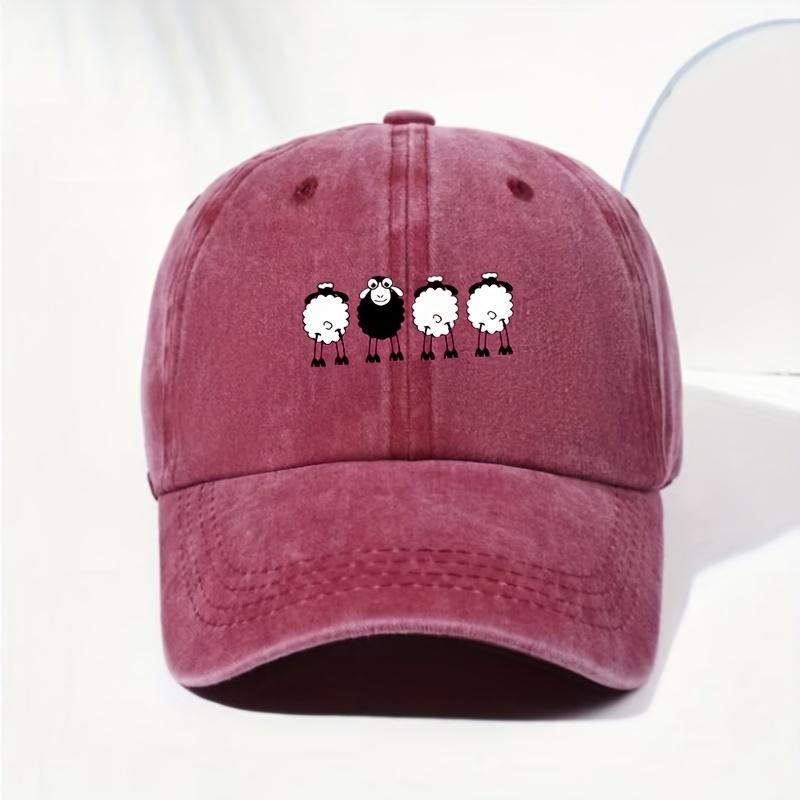 Vintage Baseballkappe Verstellbar Vintage Gewaschen Herren Baseballkappe Cartoon Schaf Druck Outdoor Sport Freizeitkleidung