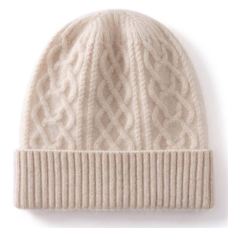 100% Cashmere Knit Beanie Hat With Cable Warm Winter Men Women Unisex Thick Ear Protection Cap