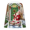 Women's Christmas Print Long Sleeve V-Neck Top with Plush Collar and Patchwork Design