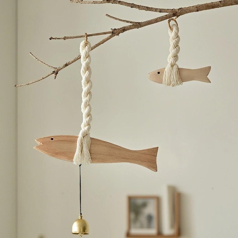 Handmade Wood Fish Door Bell Hand Carved Lightweight Wooden Fish Sculpture Lucky Rustic Fish Wall Decoration Room Ornament
