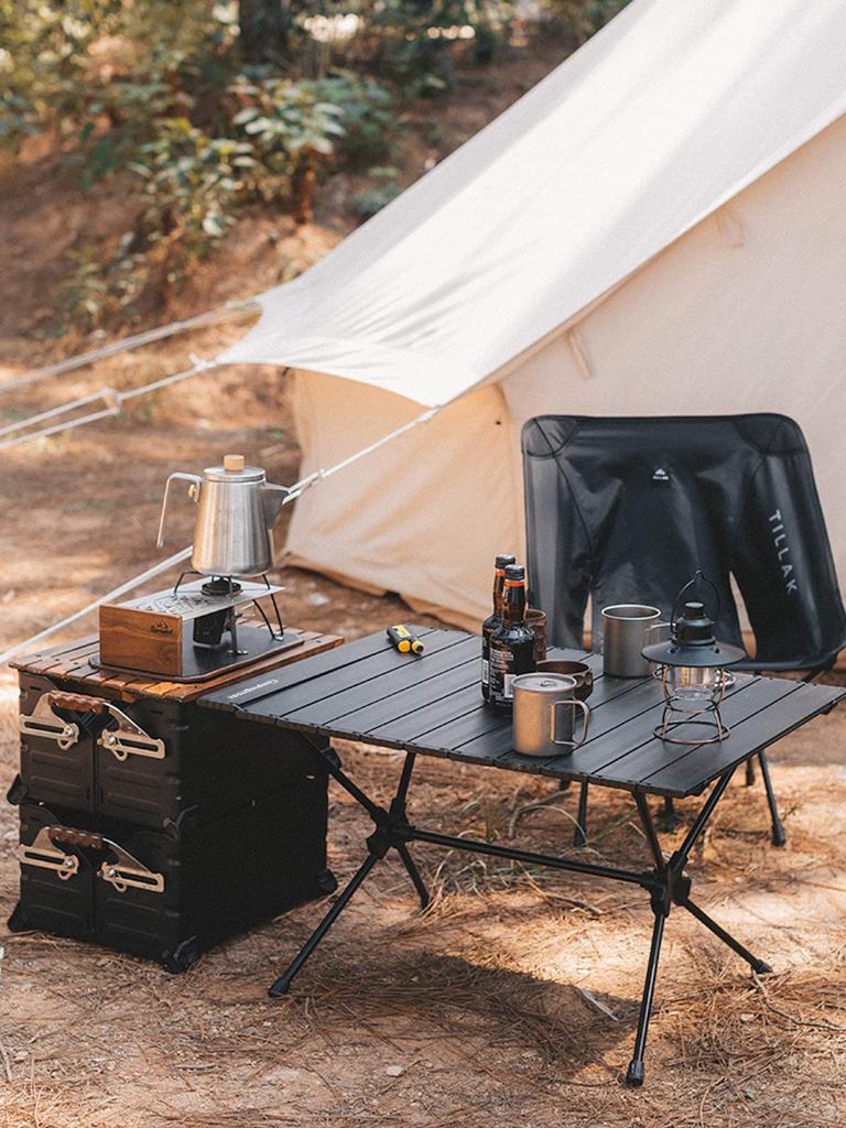 CAMPING MOON Roll Table, Slim Table, Camping Folding Table, Low Style, 2 Height Adjustments, T-520-BK