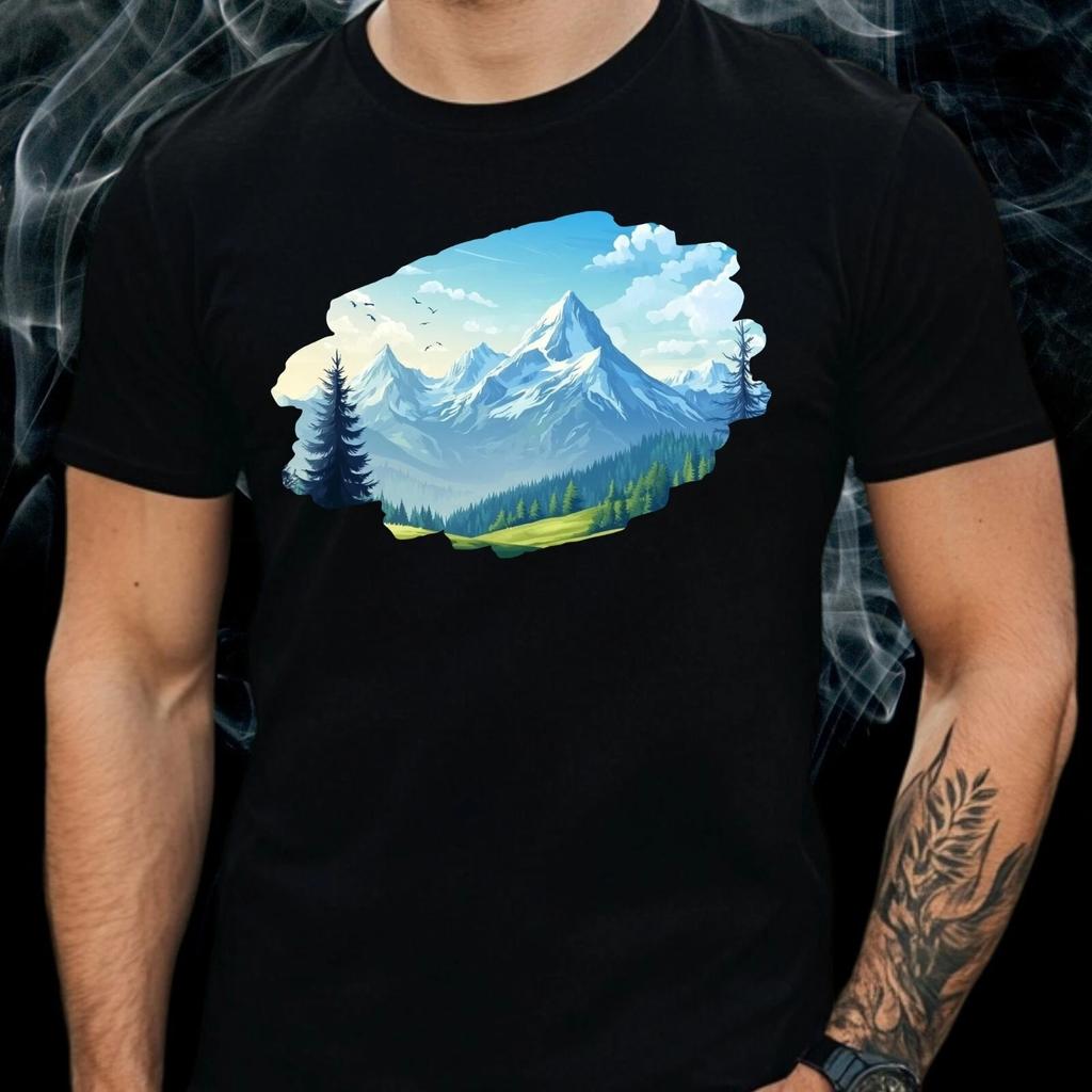 T-Shirt Herren Landschaft Alpen Berge Motiv Baumwolle Größe S bis 5XL