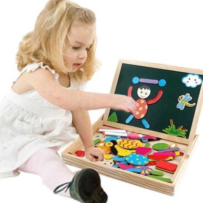 Puzzles en Bois Magnétique Jouets Educatif avec Tableau Noir Double Face pour Bambin Enfants Garcon Filles 3 4 5 Ans