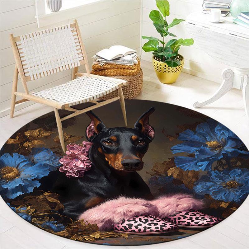Cute and fantastical puppyRound Area Rug,Carpet Rug for Living Room Bedroom Sofa Playroom Decor,Non-slip Floor Mat