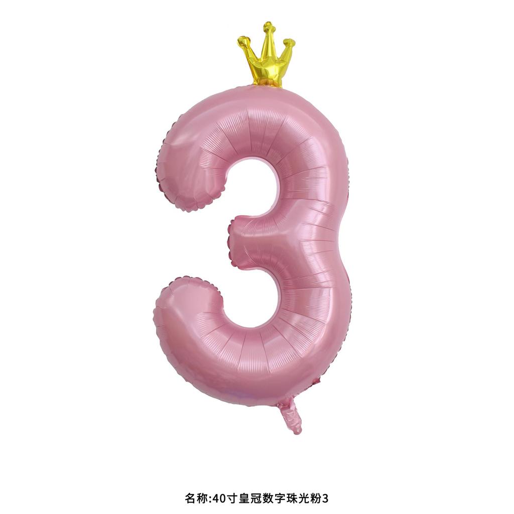 42-Inch Large Pink Crown Aluminum Film Digital Balloon Children'S 1St Birthday Party Decoration Photo Props