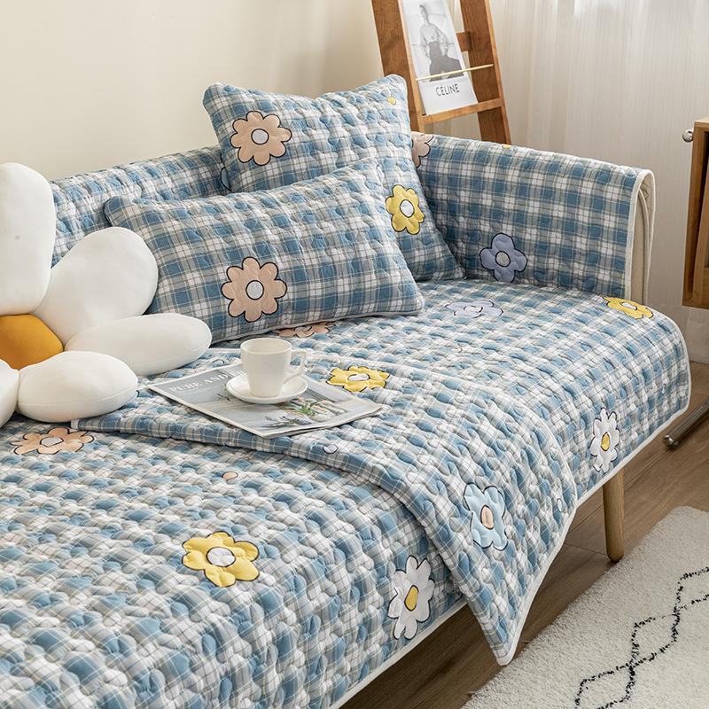 Plaid Sofa Cushion Four Seasons Universal Non-Slip Simple Modern All-Inclusive Anti-Scratching Cute Cushion Set Cover Cloth