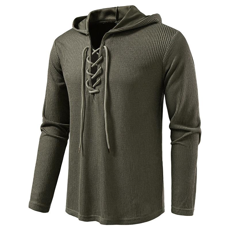 Men's Lace-Up Hooded Textured Sweatshirt Casual Pullover for Men Autumn Winter Warm Fashion Multi-Color Long Sleeve Male Top