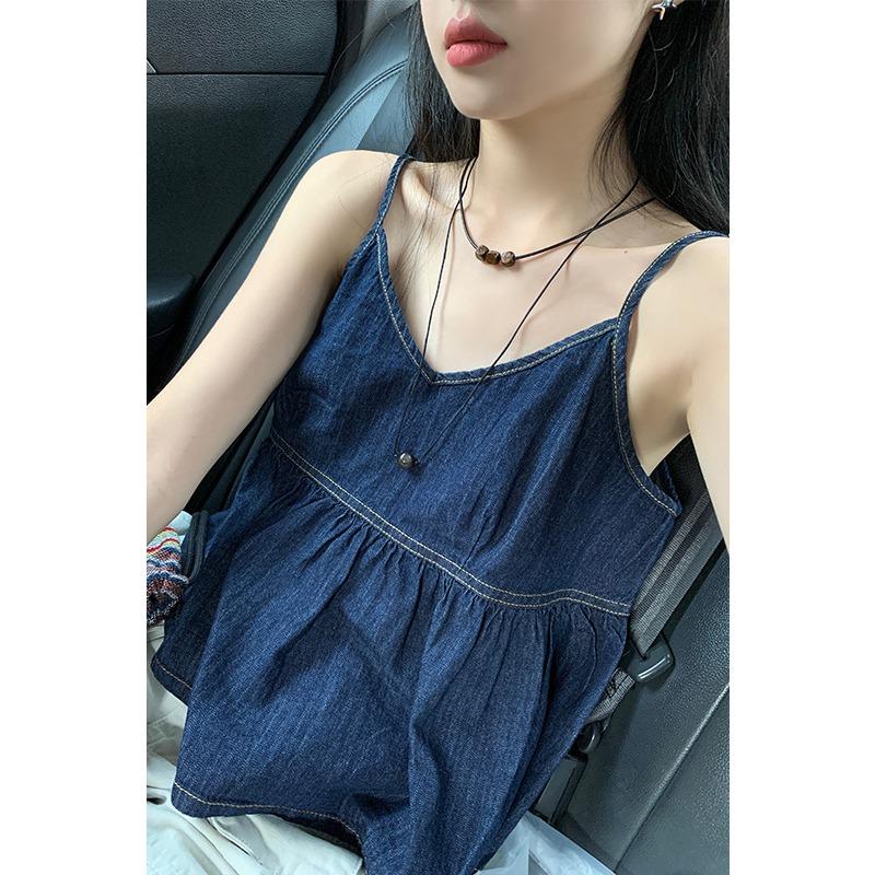 Korean Design Niche V-neck Halter Top for Women Summer Retro Style Sleeveless Vest Top