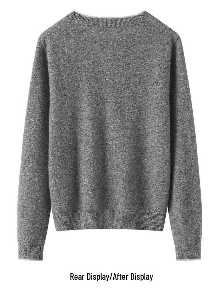 Lekasha Women's 100% Pure Cashmere Round Neck Cardigan with Embroidered Little Horse and Color Block Design