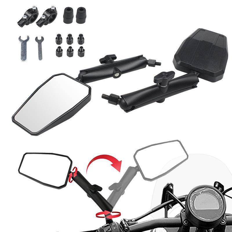 Motorcycle Modified Rearview Mirror Adventure ADV Car West Wind Rearview Mirror Large Mirror Off-road Foldable