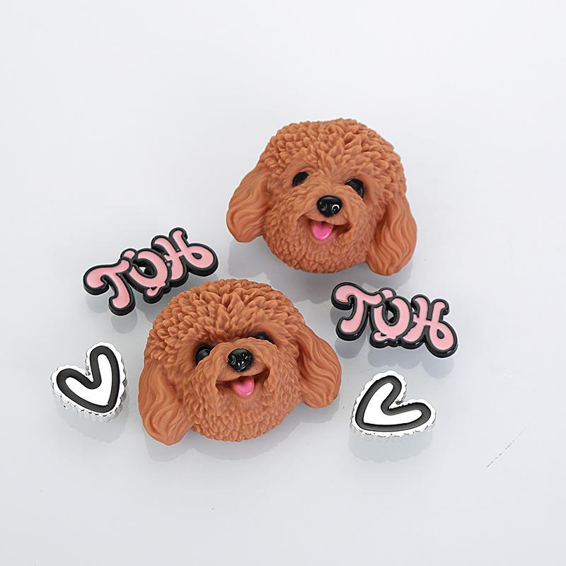 Cartoon Mini Teddy Dog Clogs Shoe Buckle Accessories Summer Fashion Heart Garden Sandals Decorations Women DIY Shoe Charms Set