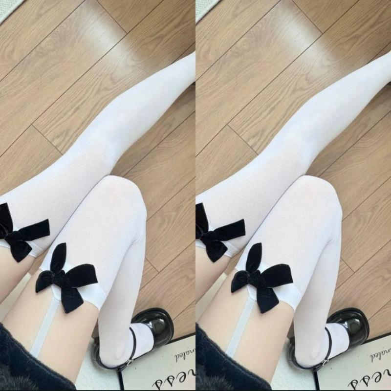 New Plus Size Leg Ring Suspender Bowknot Stockings Sheer Black Silk Over Knee Long Socks Pure Thigh High Stockings For Women