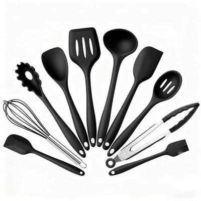 Kitchen Tool Set Silicone Cooking Utensils Baking Tools 10-piece Spatula Ladle Tongs Turner Whisk Brush Pasta Server Spoon (10 Pieces Set)