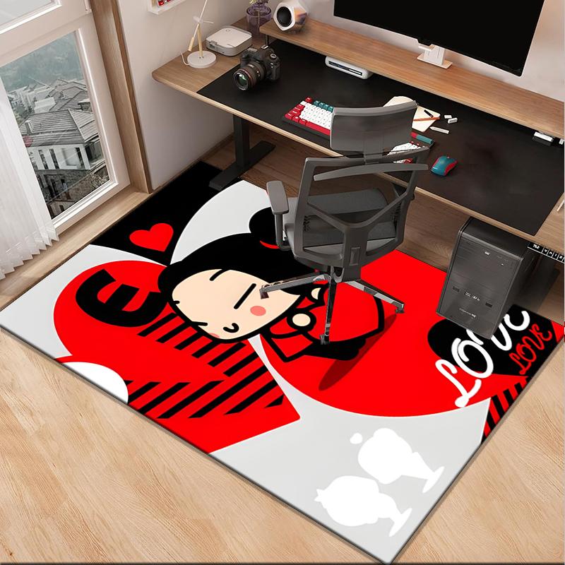 Heartfelt Love Cute Doll Office Rug Chair Mat, Game Carpet, Suitable for Front Door, Bedroom, Living Room, Desk, Holiday Gift