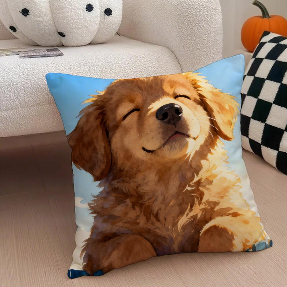Golden Retriever Cushion Cover Linen Pillow Case Soft Breathable Protective Couch Room Decoration