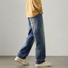 Autumn and winter new high-end European, American and Japanese loose large-size straight cotton elastic denim trousers men's trendy MEN