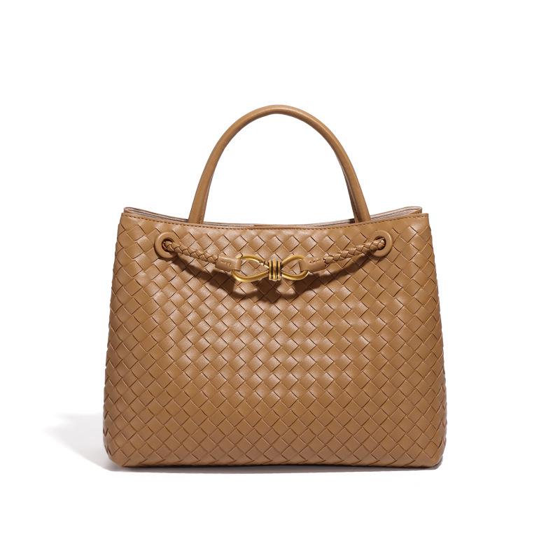 Vintage Woven Tote with Metal Buckle - Versatile Shoulder and Crossbody Bag